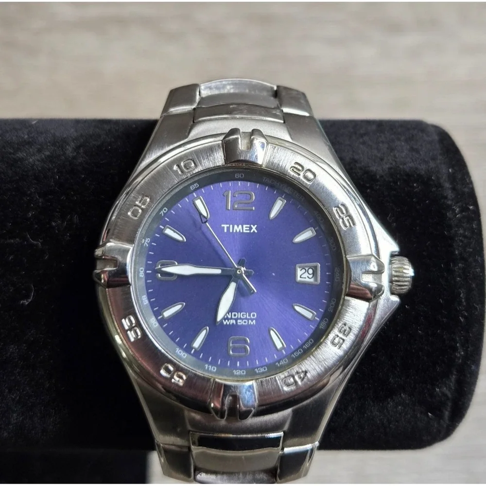 Timex Indiglo Watch Mens 38mm Sunray Dial Day Stainless Steel Band Quartz Workin